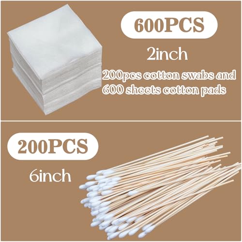 800PCS SUKH Gun Cleaning Patches - Gun Cleaning Supplies Swabs 200 PCS 6" Parts Cleaner with Long Cotton Wooden Swab and Square Patches Rags 600 PCS for Guns Maintenance or Daily