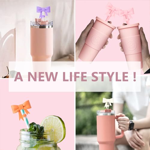 8mm Classic Bow Straw Covers Cap Toppers Compatible with Stanley Tumbler Cups,Reusable Cute Silicone StrawTips Lids Protectors for Reusable DrinkingStraw,StrawAccessories