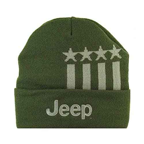 Jeep Stars and Stripes Flip Knitted Beanie Hats for Men or Beanie Women Military Green