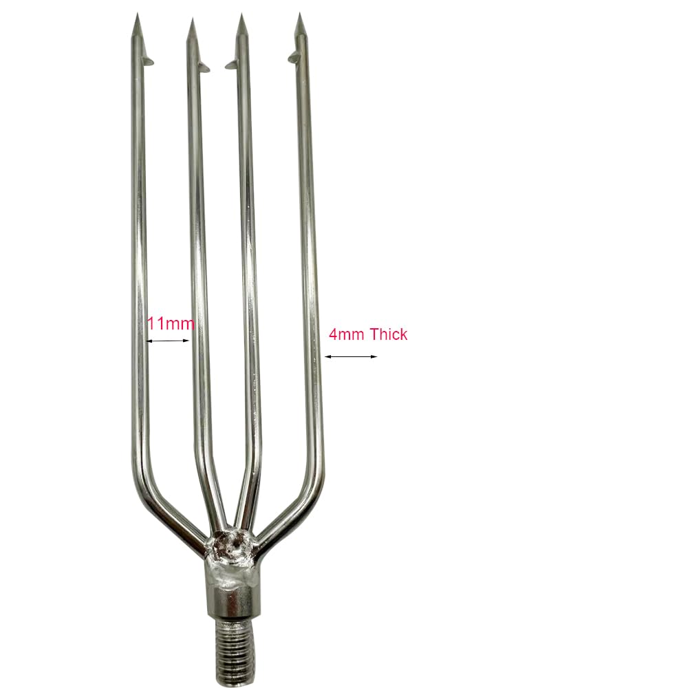 2PCS 3-5 Prong Stainless Steel Fishing Harpoon with Gig Gaff Hook Barb Single Claw 4/ 6mm Thick Fit 8mm/0.31in Fishing Rod Fish Spear Gaffs for Hunting Fish Frog (2pcs-4mm thick 4-Prong Harpoon)