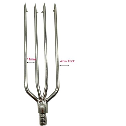 2PCS 3-5 Prong Stainless Steel Fishing Harpoon with Gig Gaff Hook Barb Single Claw 4/ 6mm Thick Fit 8mm/0.31in Fishing Rod Fish Spear Gaffs for Hunting Fish Frog (2pcs-4mm thick 4-Prong Harpoon)