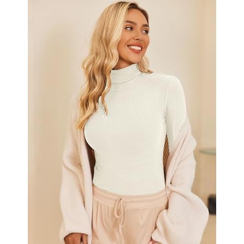 Ekouaer Women's Turtleneck Tops Ribbed Pullover Sweater Long Sleeves Shirts Midweight Thermal Underwear Blouse