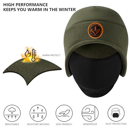 BASSDASH Soft Fleece 2-in-1 Hat with Ski Mask Ear Flap Ice Fishing Hunting Beanie for Men Women Cold Weather Winter