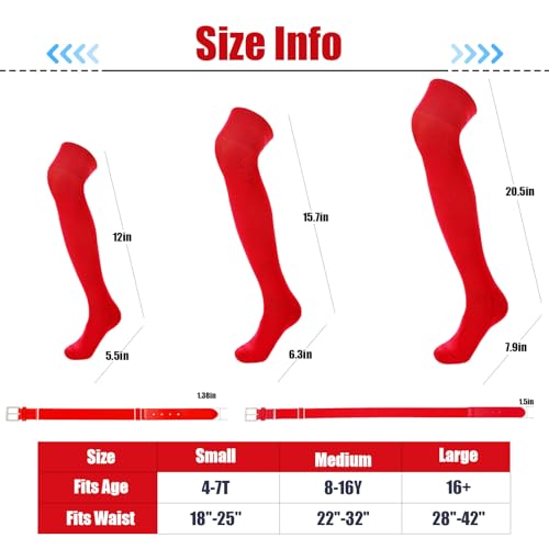 Youth & Adult Baseball Socks and Belt Combo Over the Knee Red Medium