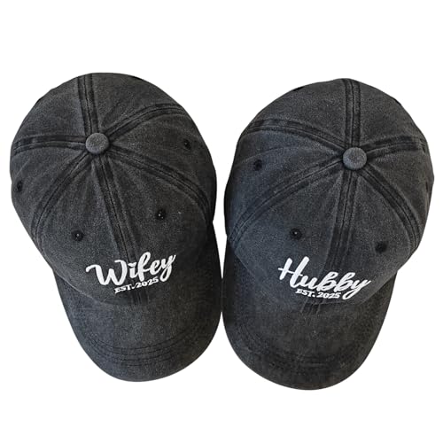 Hubby and Wifey Hats for Mr and Mrs, Engagement Anniversary Honeymoon Wedding Gifts Newlyweds Couples Baseball Cap