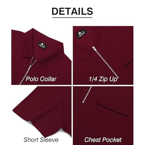 ZITY Mens Polo Shirts Quarter Zip Shirts Casual Classic Lightweight Short Sleeve Golf Collared Shirt with Pocket