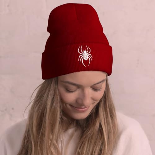 Cool Spider Web Pattern Halloween Beanie, Embroidered araneid Wool Knit Beanies Hats Gift for Men Women