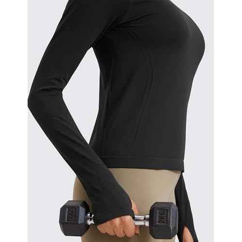 CRZ YOGA Womens Seamless Workout Long Sleeve Shirts Quick Dry Gym Athletic Tops Breathable Running Yoga T-Shirts