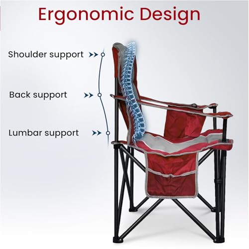 Red Oversized Camping Chair with Padded Seat 500lbs Capacity Lumbar Support