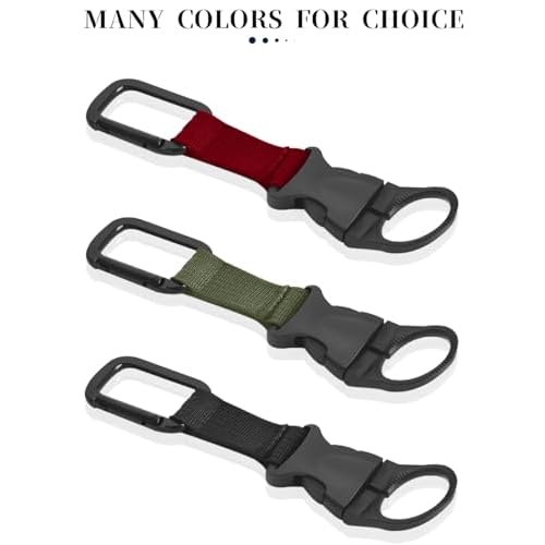ZXZone 2PCS Bottle Buckle Clip Hanging Buckle Portable Water Bottle Ring Holder Keychain Mineral Water Bottle Clip for Backpack Belt Nylon Webbing Strap for Outdoor Tactical Camping Hiking(Black)