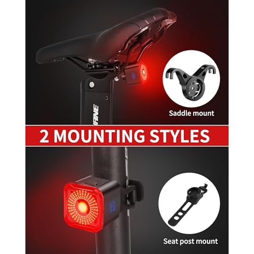 DARKBEAM Bike Tail Light with LED Display Screen, USB-C Rechargeable 6 Light Modes, IP55 Waterproof Bicycle Taillight for Night Riding, Super Bright Rear Bike Light for Road Mountain, 2 Pack
