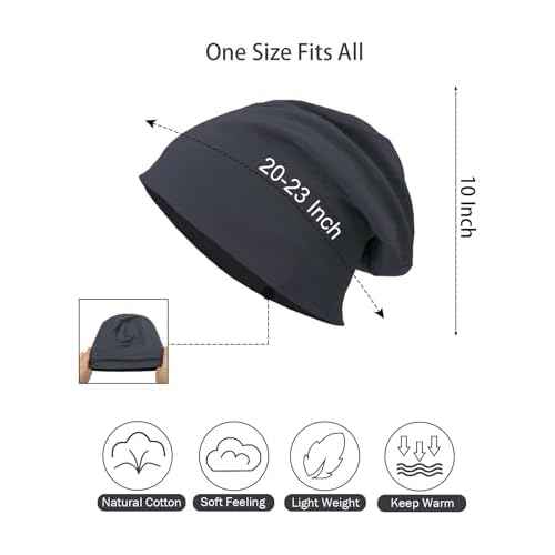 JHYWELL Cotton Beanie Hat Jersey Soft Skull Caps Lightweight Sleep Cap Running Beanies Light Weight Chemo Hat for Men & Women