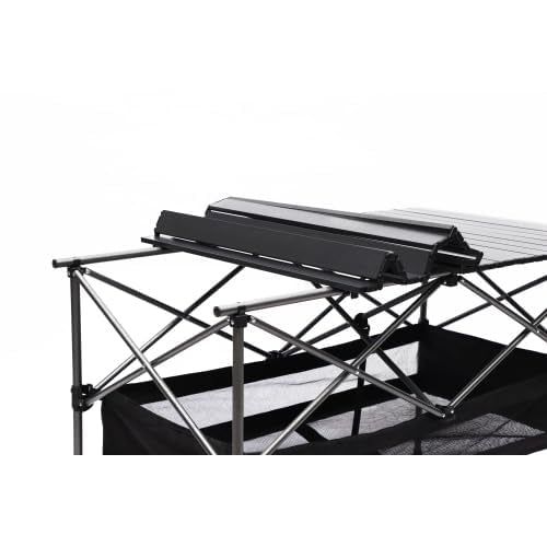YISH W24172214 Folding Sturdy Aluminum Roll Storage Basket, Rectangular Portable Table with Easy Carrying Bag for Outdoor Camping Picnics Beach BBQ Fishing, Black