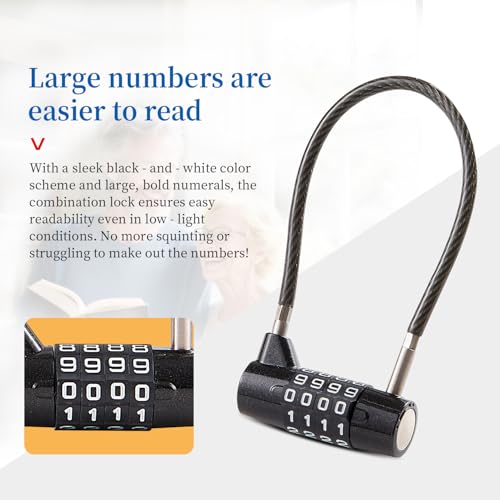 Combination Lock Cable Lock with 4 Digits Cabinet Lock with 18" Durable Cable Ideal for lockers, Gym, gate, Fence, Toolbox, case, hasp Storage and Outdoor£¨47.6£© (18")