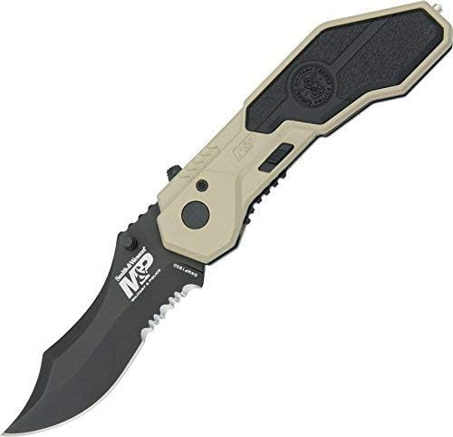 Smith & Wesson M&P SWMP1BSD 7.1in S.S. Assisted Folding Knife with 2.9in Serrated Clip Point Blade and Aluminum Handle for Tactical, Survival and EDC,Black