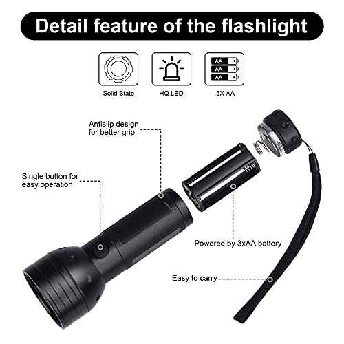 Black Light UV Flashlight, 51 LED Blacklight Flashlights 395 nM Pet Urine Detector with 3 Pack AA Batteries for Cat Urine, Stains, Bed Bug (Black)