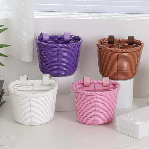 Kids Bike Basket Front, Little Girls Bicycle Small Baskets for Women Brown Mini Cute Round Wicker Woven Lass Basket for Boys