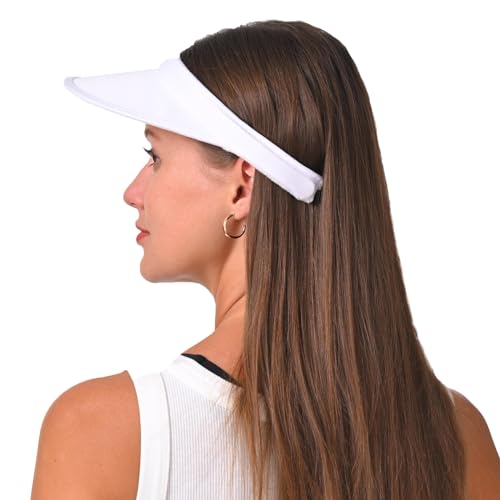 Sun Visor Hats Women Men Wide Brim Clip-On Outdoor Sports Golf Beach Travel Tennis Cap - White Pink 6 3/4-7 1/2