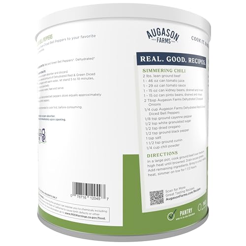 Augason Farms Dehydrated Diced Red & Green Bell Peppers 1 lb 4 oz No. 10 Can (Pack of 2)