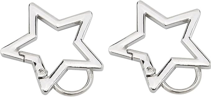 2Pcs Silver Star Shaped Stainless Steel Keychain Clip Carabiner Snap Hook Holder Star Hook Clip Key Holder Carabiner Clip for Keys Chain Accessories