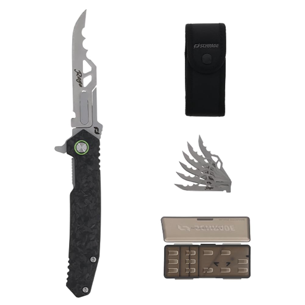 Schrade Delta Class Stryche Enrage with 6 Replaceable Blades, 420A Steel, Carbon Fiber Handle for Outdoor Survival, Hunting