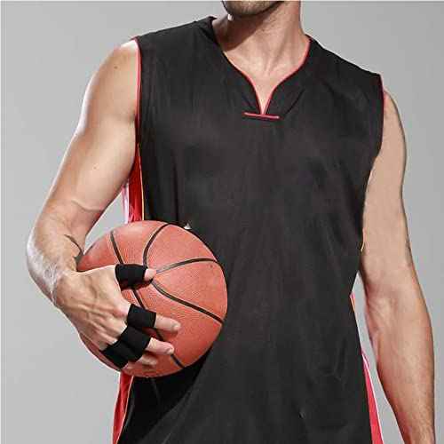 ELANE 40PCS Finger Sleeve Protective Sleeve, Thumb Sleeve Support Finger Sleeve Elastic Thumb Sleeve, Protect Joints, Suitable for Sports, Basketball, Tennis, Fitness, Bowling, Black and Rose