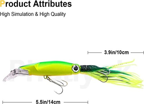 Zsrivk 5pcs Squid Fishing Lures Plastic Luminous Lure with 3D Holographic Eyes, Squid Saltwater Lifelike Hard Baits Kit for Saltwater