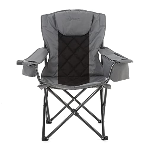ARROWHEAD OUTDOOR Portable Deluxe Folding Camp Quad Chair w/Headrest, Glass & Cup Holders, Armest 6-can Cooler, Heavy Duty Carry Bag, 550 lbs Weight Capacity