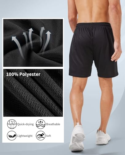 Men's 5 Inch Quick Dry Mesh Gym Shorts with Pockets - Lightweight Athletic Training Shorts - Black Large