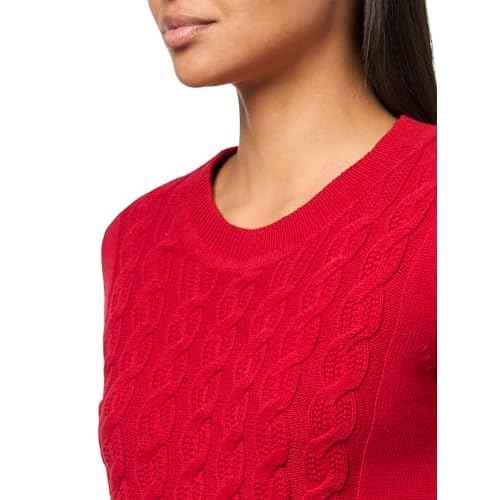 Nautica Womens Short Sleeve Crew Neck Cable Solid Sweater
