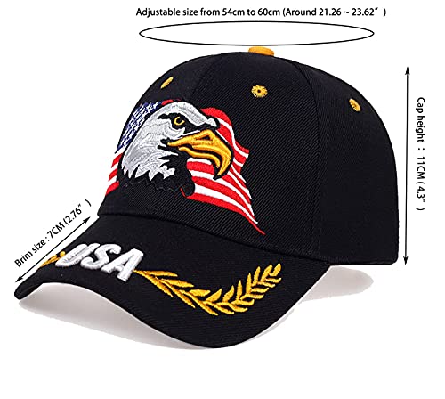 American Flag Eagles Baseball Cap - Embroidered Dad Hat for Men & Women - One Size / Black