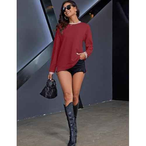 AKEWEI Womens Casual Crewneck Sweatshirts Long Sleeve Shirt Lightweight Tunic Pullover Tops S-XXL