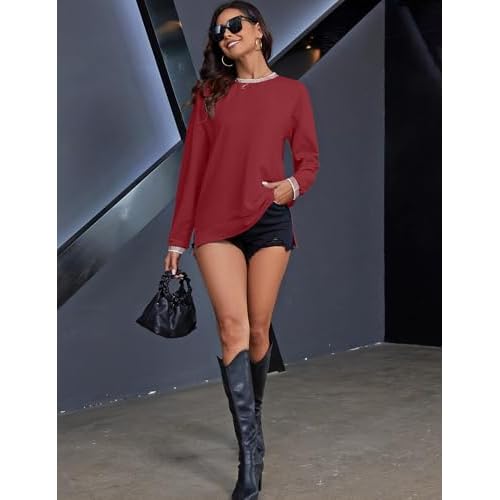 AKEWEI Womens Casual Crewneck Sweatshirts Long Sleeve Shirt Lightweight Tunic Pullover Tops S-XXL