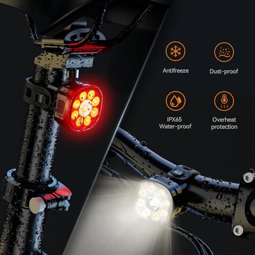 Victagen Bike Lights Kit VTG9 - USB-C Front & Rear LED Bicycle Headlights, Waterproof Night Riding