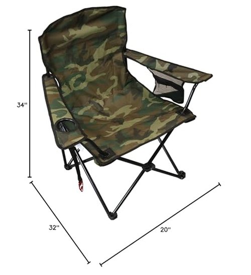 Wilcor Camp Chair, Set of 2, Folding Outdoor Chair, Portable Outdoor Lawn Chair for Camping. Attached Bottle Opener, Collapsible Sport Chairs (Chair, Camouflage)
