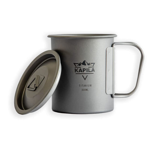 KAPILA 300ml -750ml Titanium Cup/Pot Lightweight Backpacking Camping Mug Foldable Handle Titanium Pot with Lid Camping Hiking Picnic Open Fire Cooking (300ML)