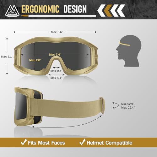 Airsoft Goggles Anti Fog with ANSI Z87.1 Certified, Safety Goggles Impact Resistant, Tactical Shooting Glasses