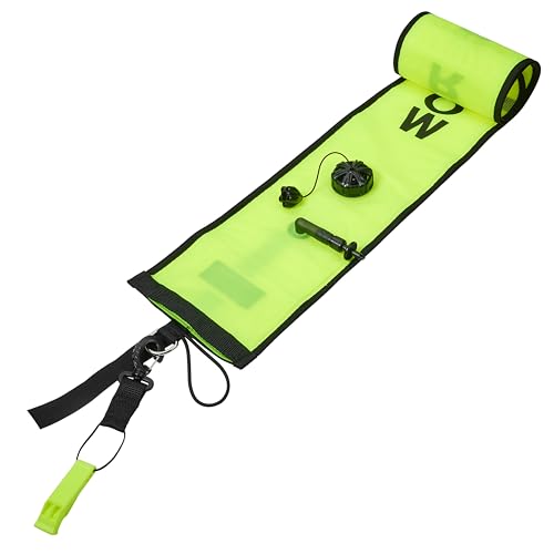 Phantom Aquatics SMB Hi-Viz Scuba Dive Signal Marker Buoy - Reflective Stripe Surface Marking Tube + Safety Whistle Signaling Device