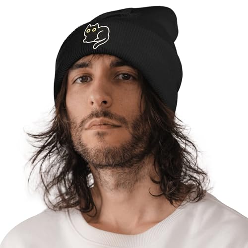 Embroidery Beanie Hat,Winter Warm Knit Cuffed Skull Cap for Men Women