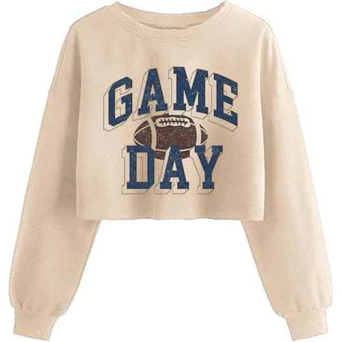 Game Day Crop Sweatshirt for Women Funny Football Baseball Mom Graphic Lantern Long Sleeve Pullover Outfits Tops