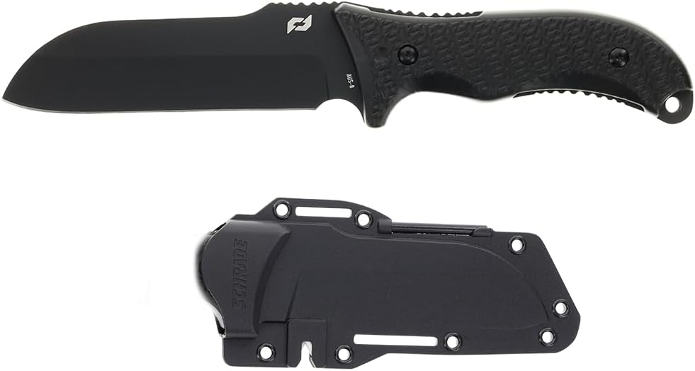 Schrade Delta Class Bedrock Sheepsfoot Fixed Blade with 10.4in Stainless Steel Blade, TPE Handle for Outdoor Survival, Camping, Bushcraft