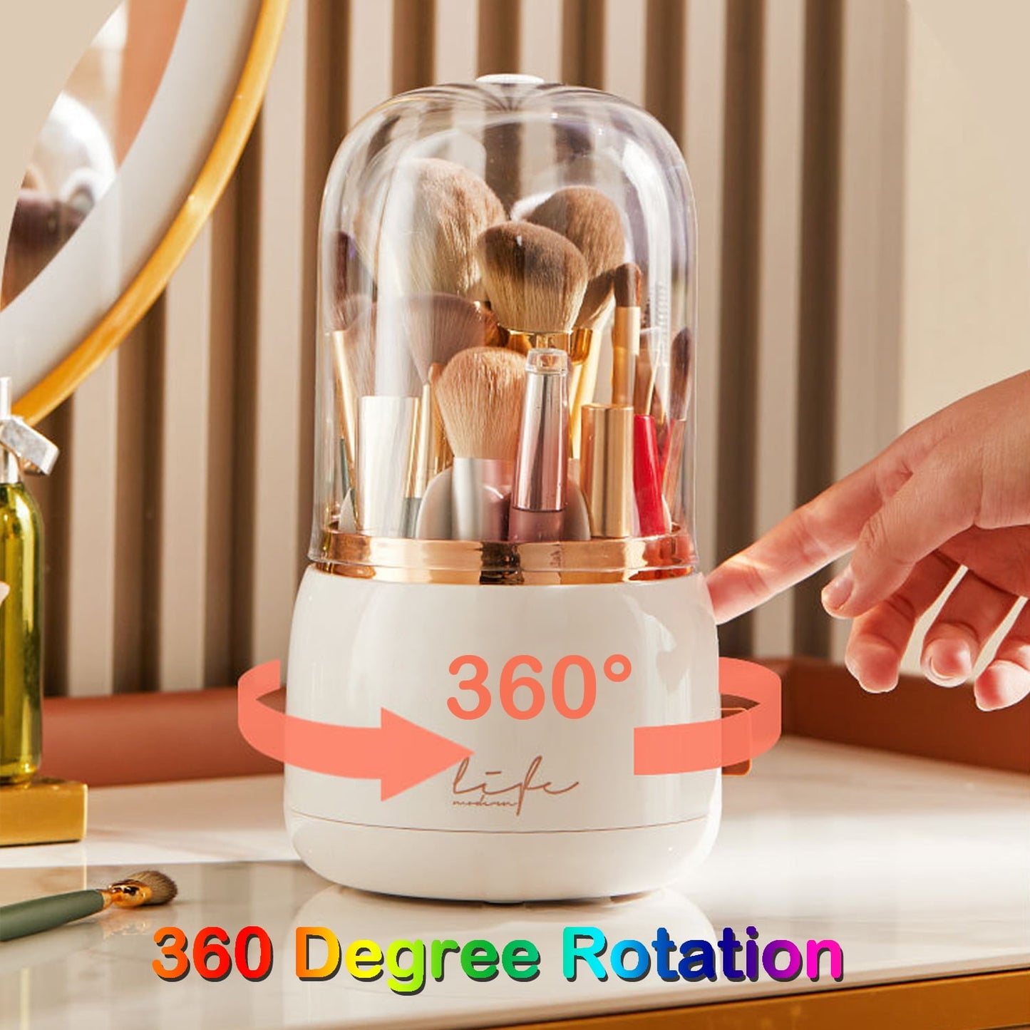 360° Rotating Makeup Organizer | White Lid for Dresser & Bathroom