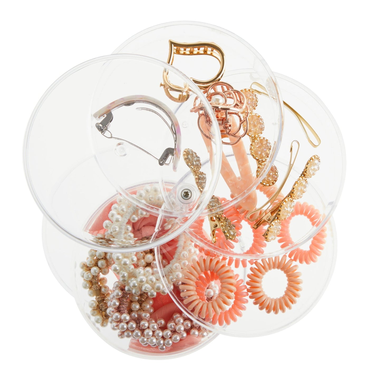 4-Tier Stackable Hair Accessories Organizer | Clear 360° Holder for Ties, Bows & Clips