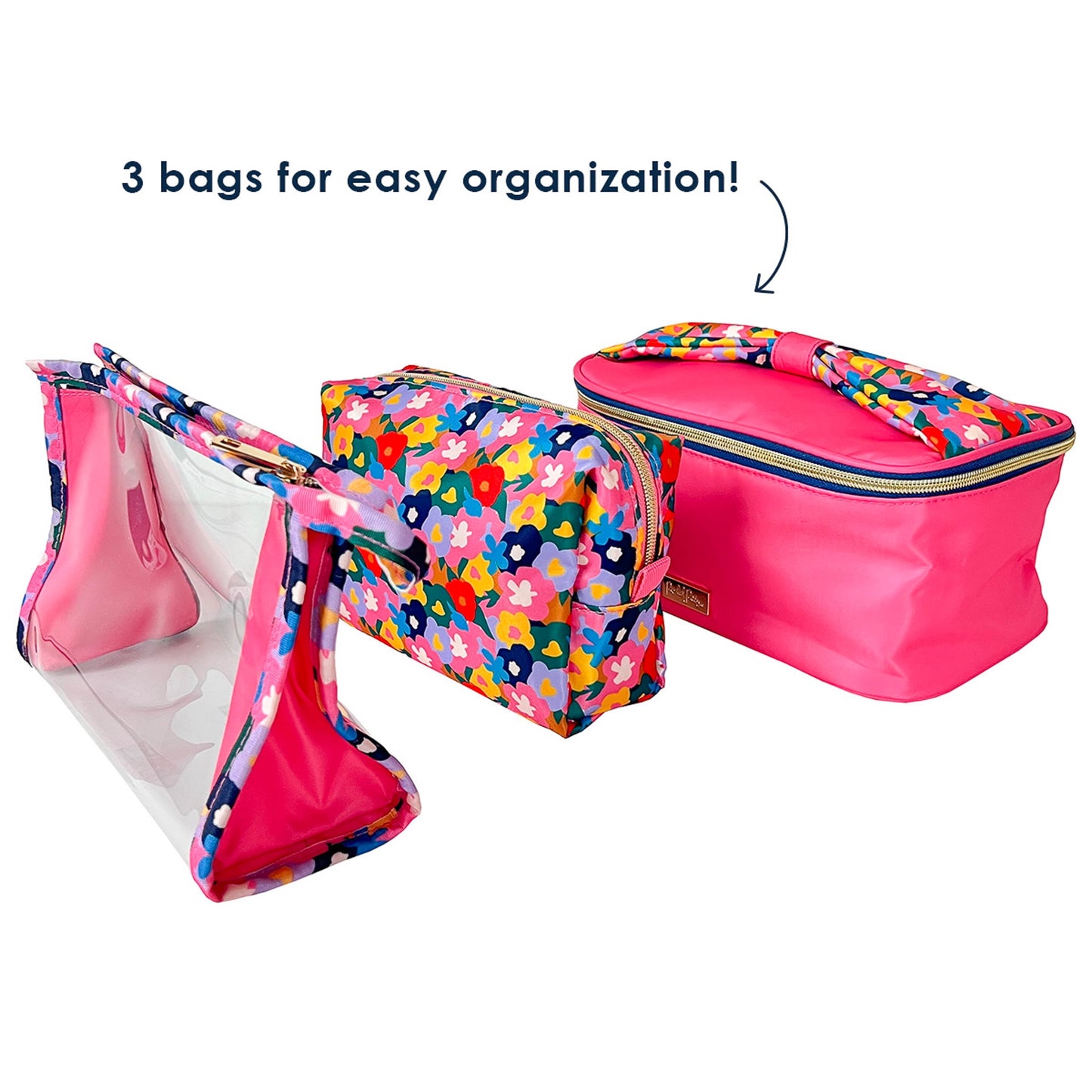 3-Piece Pink Cosmetic Bag Set | Stylish & Portable Makeup Organizer