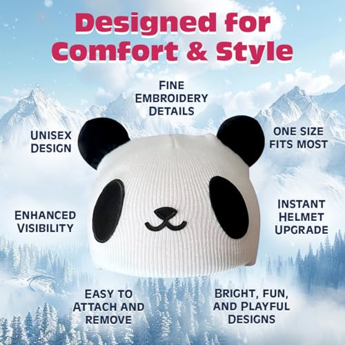 YCONNECT Ski Helmet Cover - for Helmets of Ski, Snowboard, Skateboard, Bicycle - Knitted Helmet Covers for Skiing, Paragliding - Fun Funny Gifts for Kids & Adults (Black Dinosaur