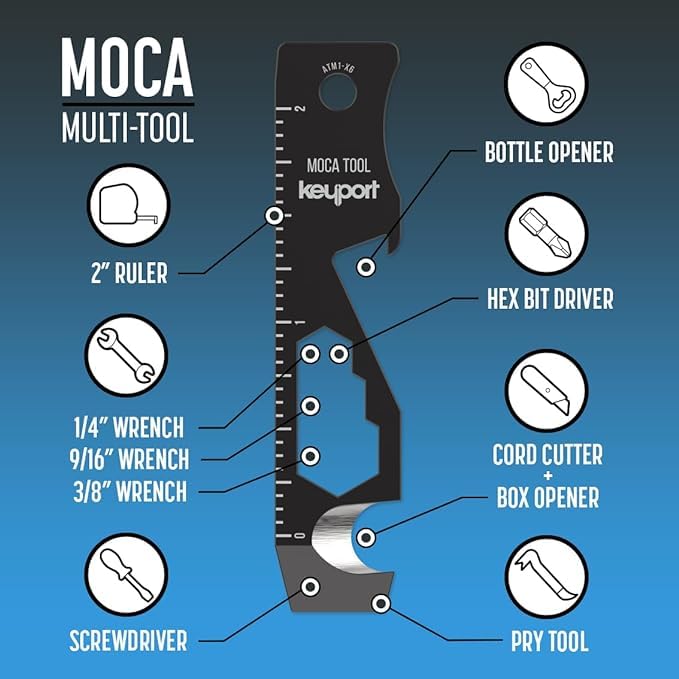Keyport MOCA 10-in-1 Keychain Multitool (Black) | EDC Multi Tool: Pry Bar, Bottle Opener, Screwdriver, Box Opener, Cord Cutter & More | TSA Key Tool | EDC Gear | Key Organizer, Key Chain Compatible