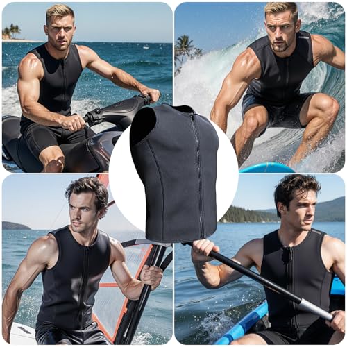 Men's 3mm Neoprene Wetsuit Vest with Front Zipper - Black, Large