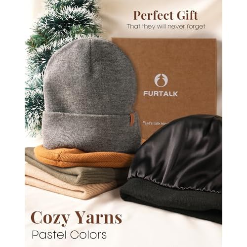 FURTALK 2 Pack Satin Lined Beanie for Men Women Acrylic Winter Hats Warm Silky Skull Cap