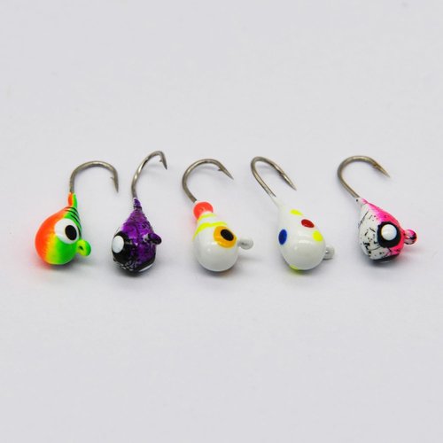 ALICHINO Ice Fishing Jig Set, 5pcs Tungsten Ice Jig Heads for Panfish & Crappie, Needle Point Hooks, 4MM Size