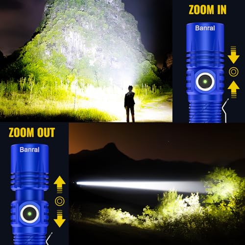 Rechargeable Tactical Flashlights, High Lumens Small Mini USB-C LED Flashlight, Compact EDC Flash Light, 4 Modes&Memory Function, Waterproof Pocket Lights for Home,Camping,Emergency (1, Blue)